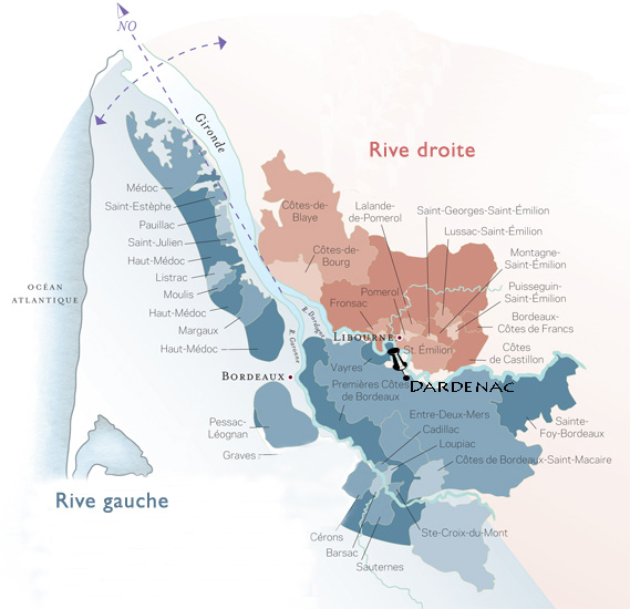 carte bleue et rouge vignoble bdlais Au coeur du vignoble bordelais...